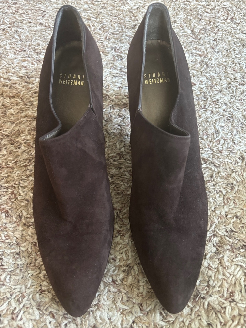 Stuart Weitzman Chocolate Brown Suede Pointed Slip-On Booties